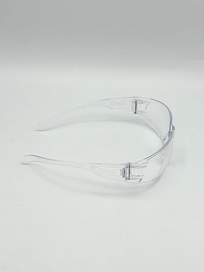 clear wrap around safety glasses on a white background