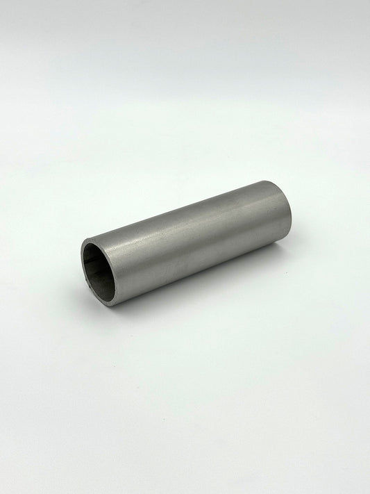 schedule 40 1.25" stainless steel metal pipe on a white background