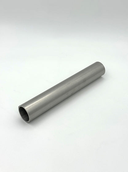 schedule 40 1.25" stainless steel metal pipe on a white background