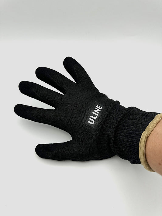 black cut resistant work gloves on a white background